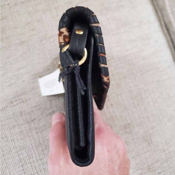 Aimee Kestenberg 'Spello' Leather Whipstitch Wristlet Wallet in Black/Leopard - Picture 10 of 14